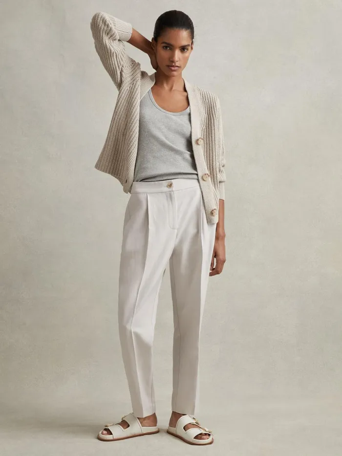 Women Reiss Pants Farrah Tapered Suit Trousers With TENCEL Fibers Light Grey