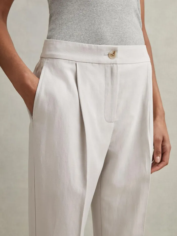 Women Reiss Pants Farrah Tapered Suit Trousers With TENCEL Fibers Light Grey