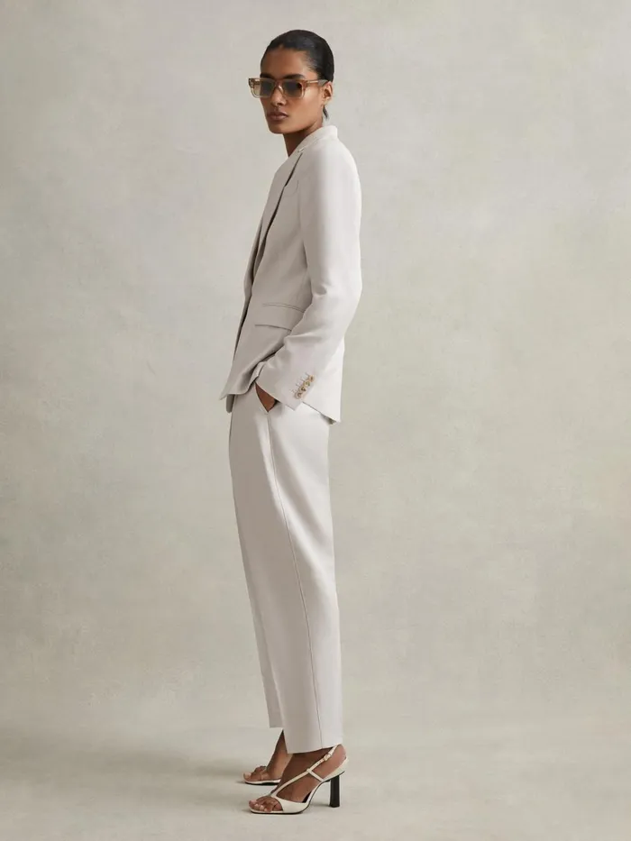Women Reiss Pants Farrah Tapered Suit Trousers With TENCEL Fibers Light Grey