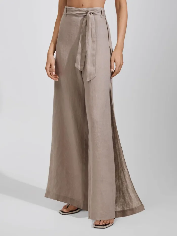 Women Reiss Pants Harry Linen Side Split Trousers Taupe