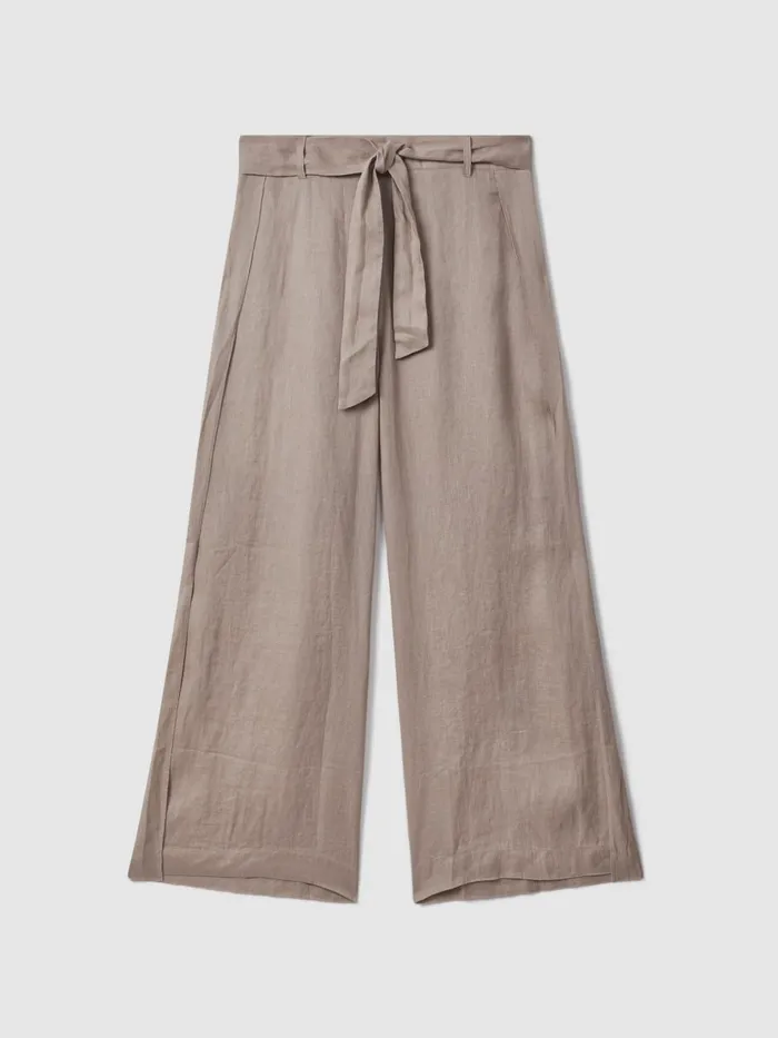Women Reiss Pants Harry Linen Side Split Trousers Taupe