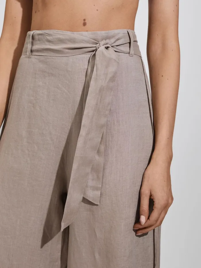 Women Reiss Pants Harry Linen Side Split Trousers Taupe