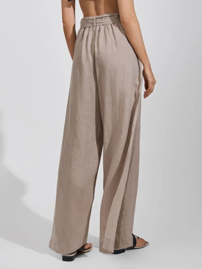 Women Reiss Pants Harry Linen Side Split Trousers Taupe