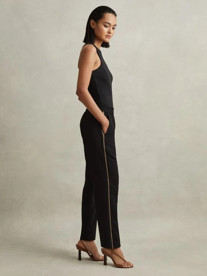 Women Reiss Pants Remi Elasticated Side Stripe Trousers Black