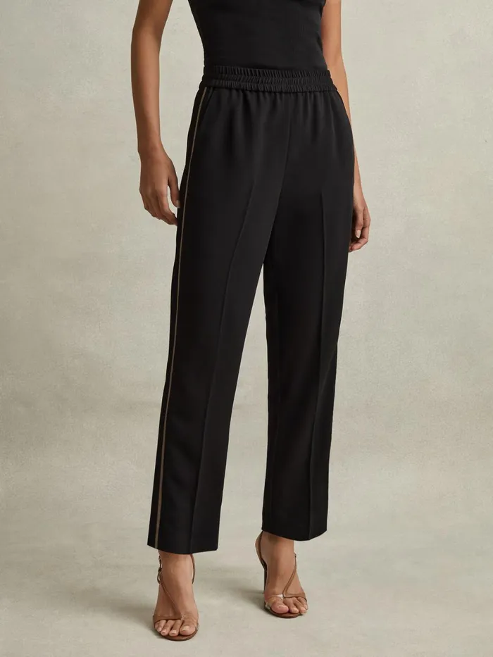 Women Reiss Pants Remi Elasticated Side Stripe Trousers Black