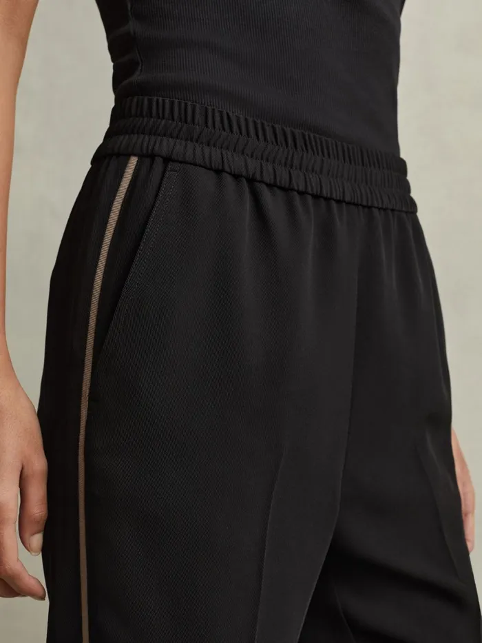 Women Reiss Pants Remi Elasticated Side Stripe Trousers Black