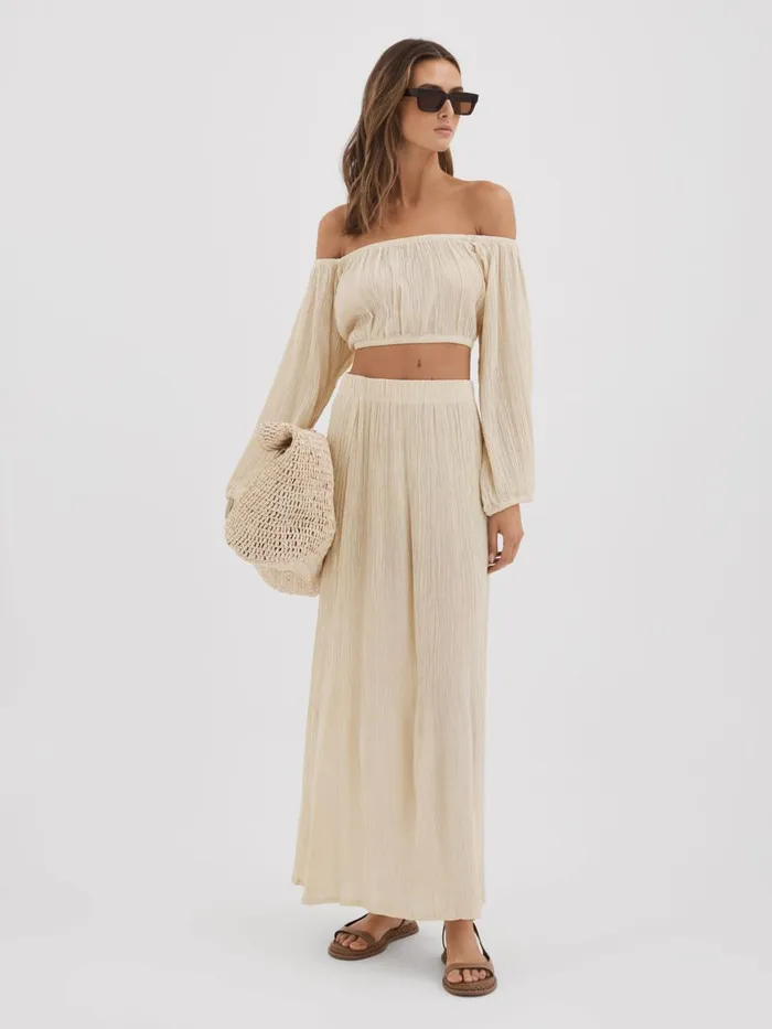 Women Reiss Skirts Morrow Cream Silk Blend Maxi Skirt Cream