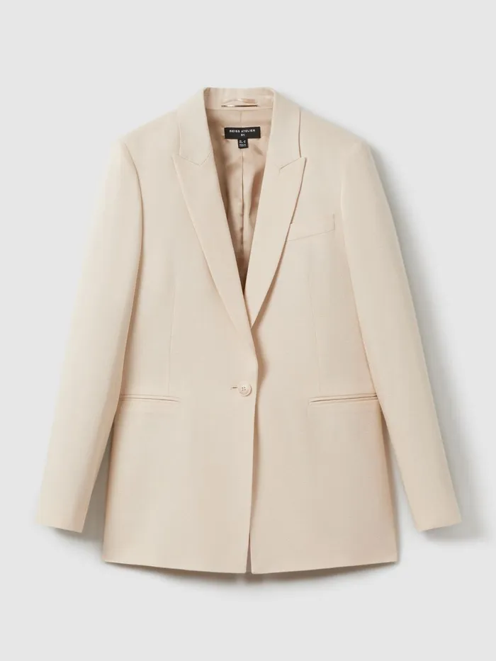 Women Reiss Suits and Tailoring Italian Textured Single Breasted Suit Blazer Blush