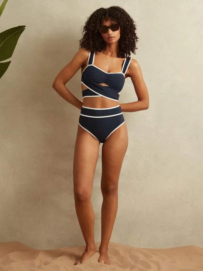 Women Reiss Swimwear Cristina High Rise Bikini Bottoms Navywhite
