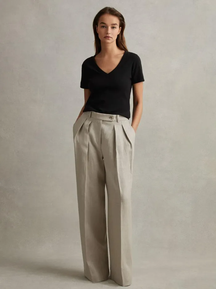 Women Reiss Tops Becca Cotton Blend Ribbed VNeck Top Black