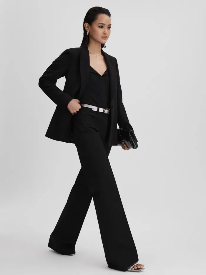 Women Reiss Tops Monica Ribbed Open Collar Top Black