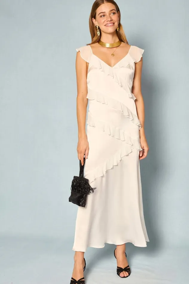 Women RIXO All Bridal Gail Silk Midi Dress Ivory