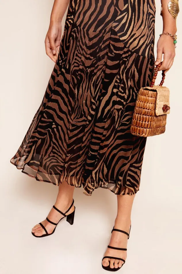 Women RIXO All Clothing Cinzia Silk Maxi Dress Tiger Patchwork Black