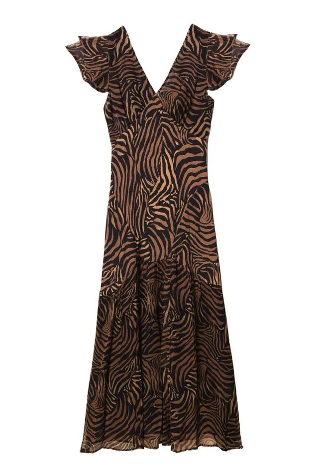 Women RIXO All Clothing Cinzia Silk Maxi Dress Tiger Patchwork Black
