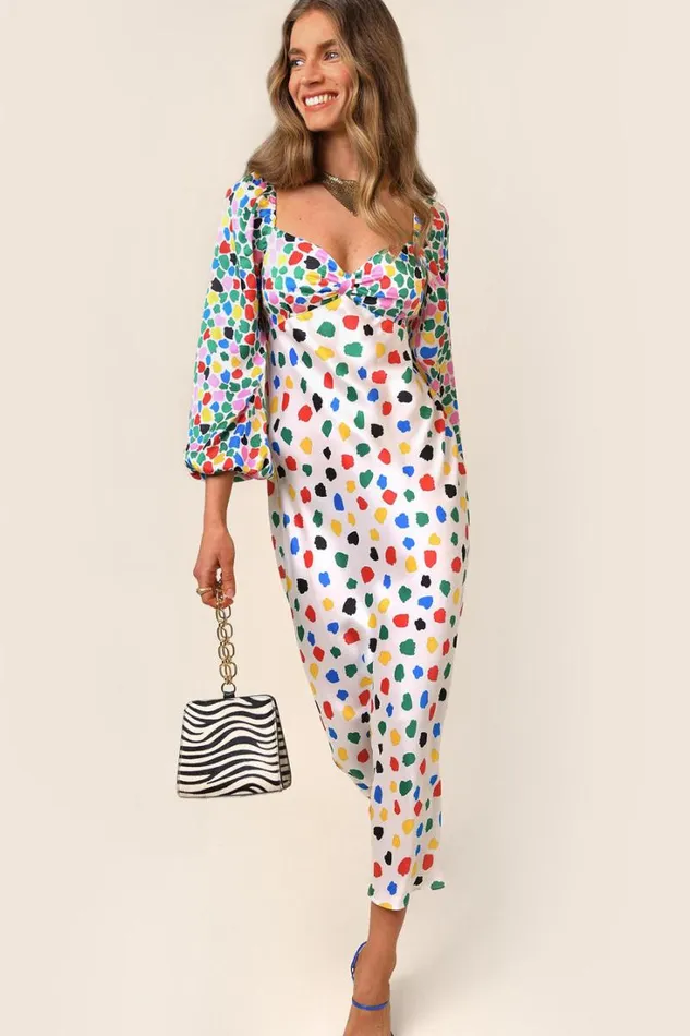 Women RIXO All Clothing Gio Silk Midi Dress Micro Tulip Mixed