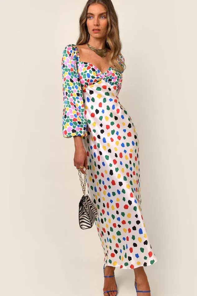 Women RIXO All Clothing Gio Silk Midi Dress Micro Tulip Mixed