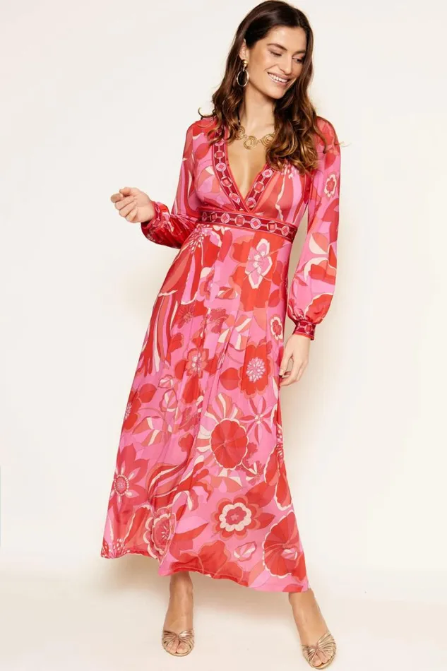 Women RIXO All Clothing Kerani Jersey Midi Dress Miami Floral Cerise