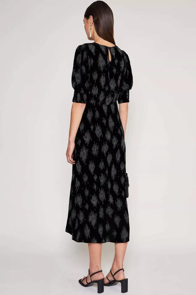 Women RIXO Last Chance Lucile Velvet Midi Dress Droplet Glitter Black