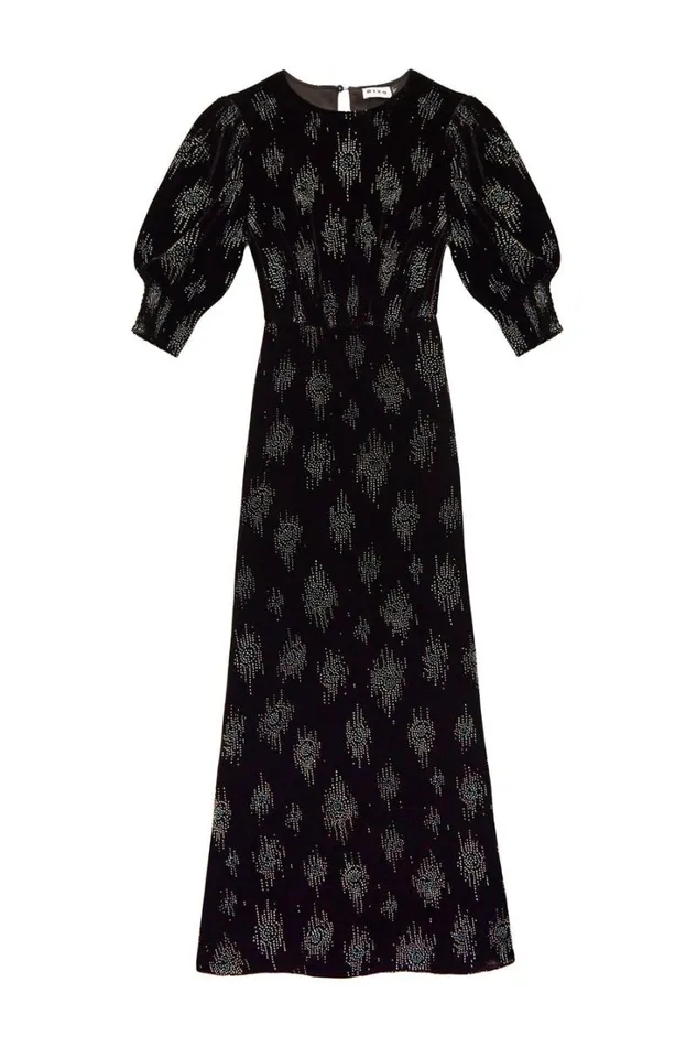 Women RIXO Last Chance Lucile Velvet Midi Dress Droplet Glitter Black