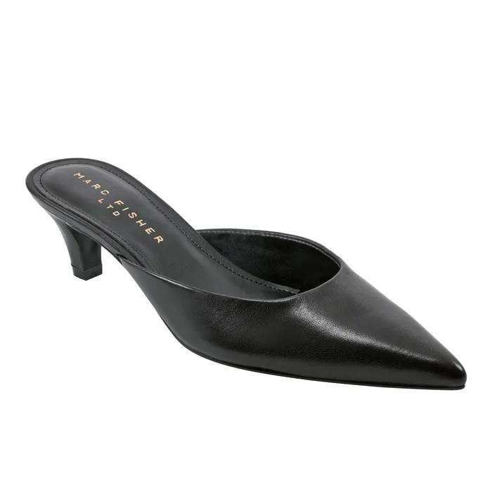 Women Rosa Heeled Mule Black Leather Marc Fisher Mules and Slides