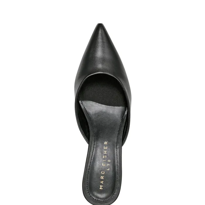 Women Rosa Heeled Mule Black Leather Marc Fisher Mules and Slides