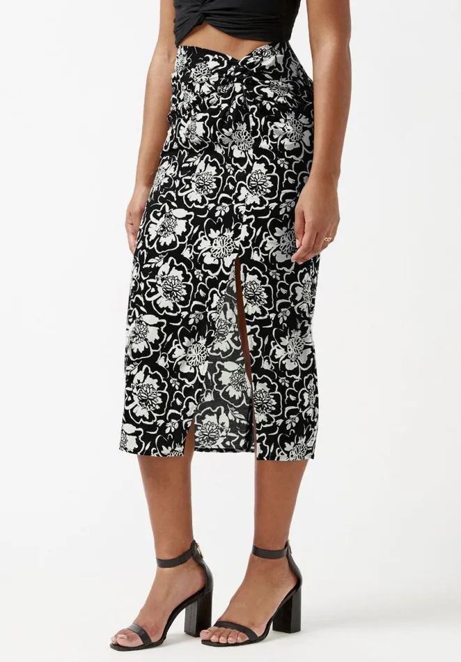 Women Salome Black And Cream Flower Print TwistFront Skirt Black Cream Flwr Buffalo David Bitton Shorts and Skirts