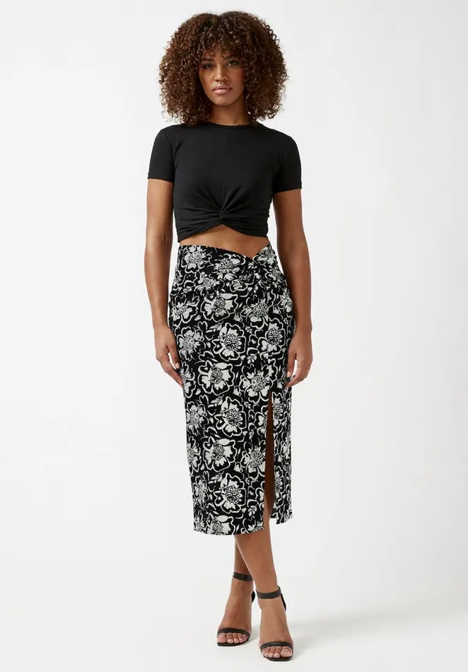 Women Salome Black And Cream Flower Print TwistFront Skirt Black Cream Flwr Buffalo David Bitton Shorts and Skirts