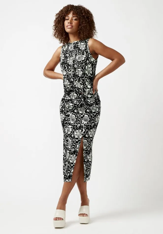 Women Salome Black And Cream Flower Print TwistFront Skirt Black Cream Flwr Buffalo David Bitton Shorts and Skirts