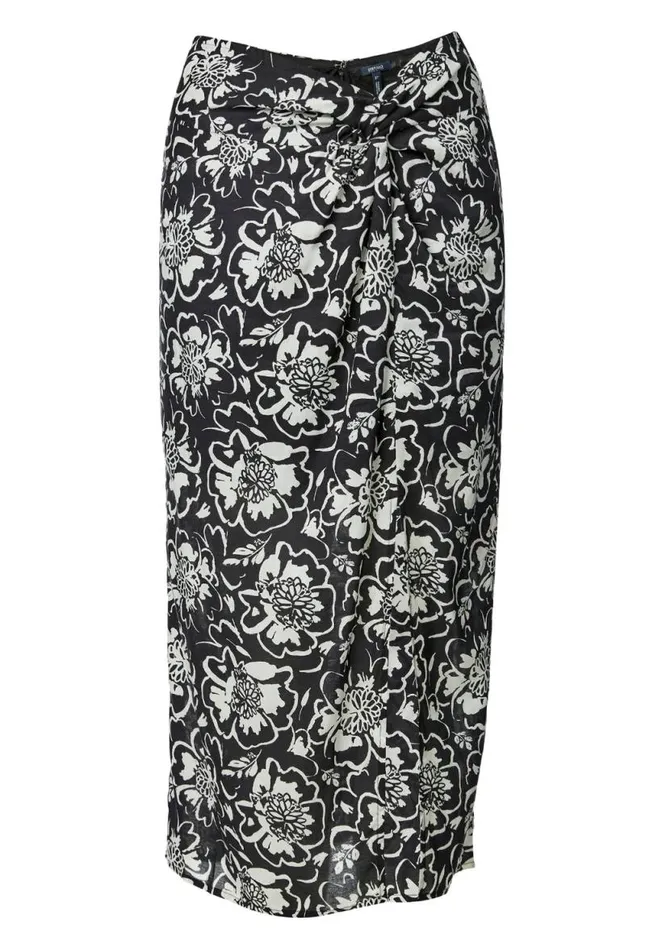 Women Salome Black And Cream Flower Print TwistFront Skirt Black Cream Flwr Buffalo David Bitton Shorts and Skirts