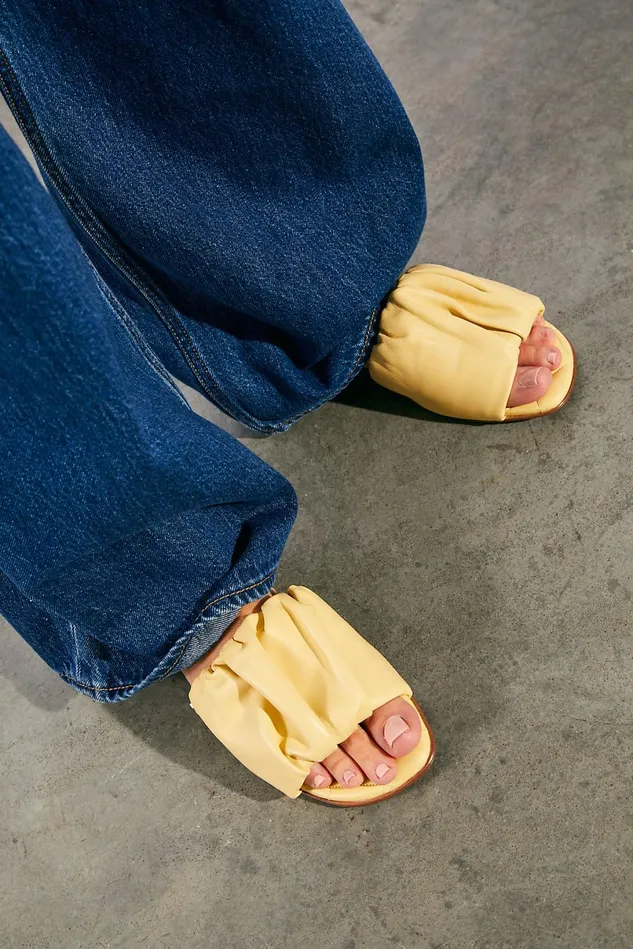 Women Sandals Free People Kirsten Ruched Slip On Sandals Canary Yellow