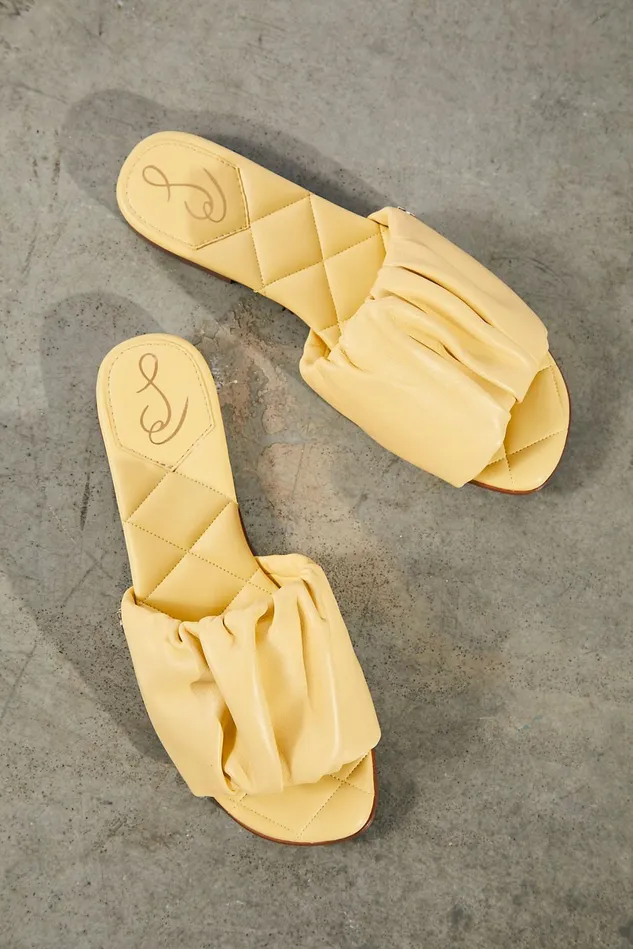 Women Sandals Free People Kirsten Ruched Slip On Sandals Canary Yellow