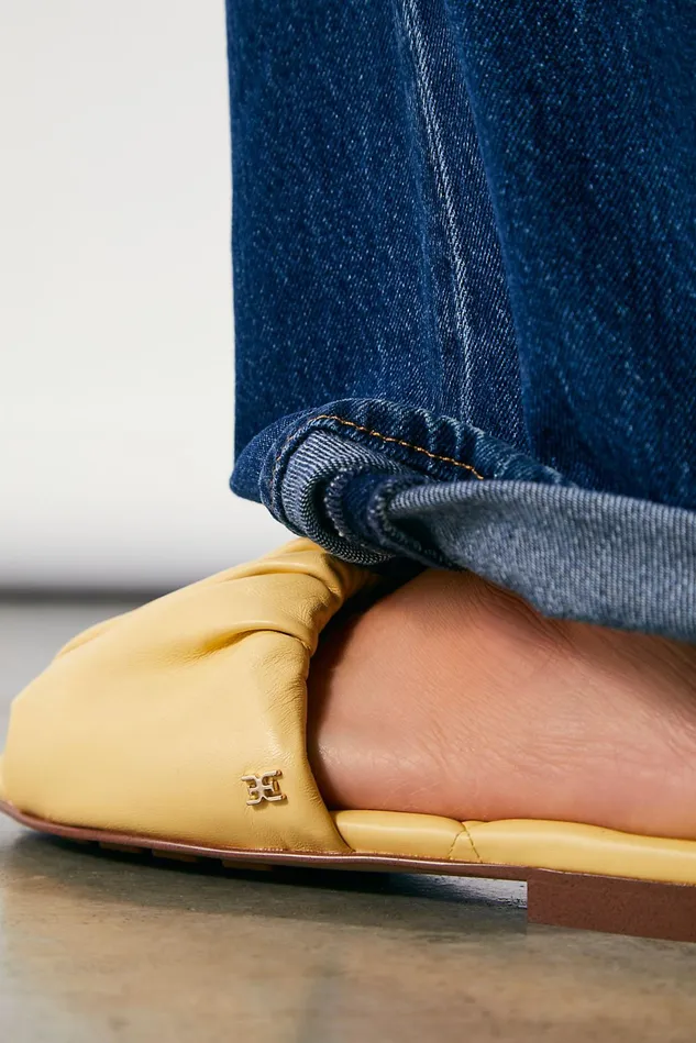 Women Sandals Free People Kirsten Ruched Slip On Sandals Canary Yellow