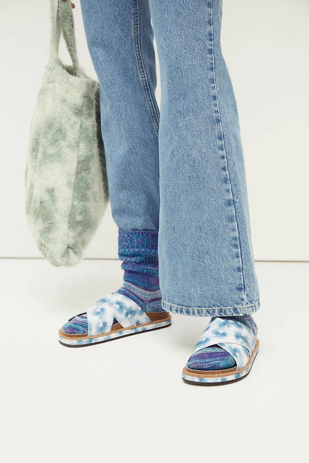 Women Sandals Free People Sidelines Footbed Sandals Blue Tie Dye
