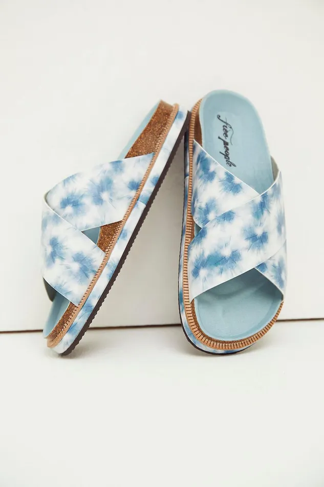 Women Sandals Free People Sidelines Footbed Sandals Blue Tie Dye