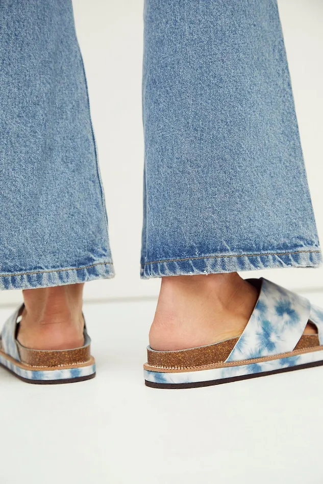 Women Sandals Free People Sidelines Footbed Sandals Blue Tie Dye