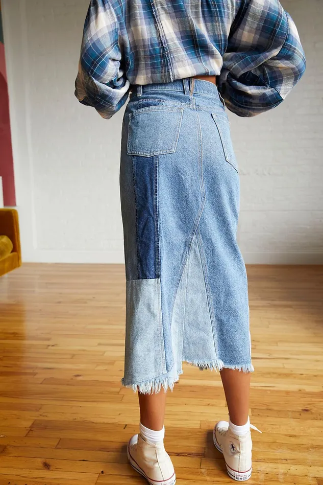 Women Skirts Free People Tennyson Denim Midi Skirt Vintage Blue