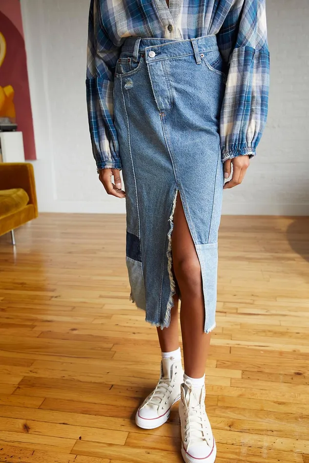 Women Skirts Free People Tennyson Denim Midi Skirt Vintage Blue