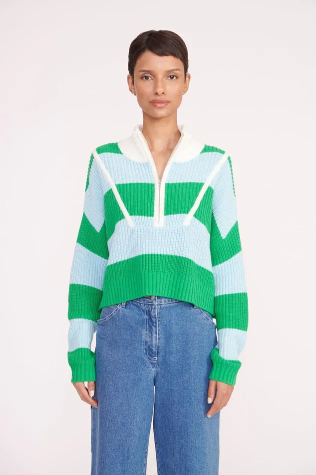 Women STAUD Knits CROPPED HAMPTON SWEATER GRASS SHALLOW RUGBY STRIPE