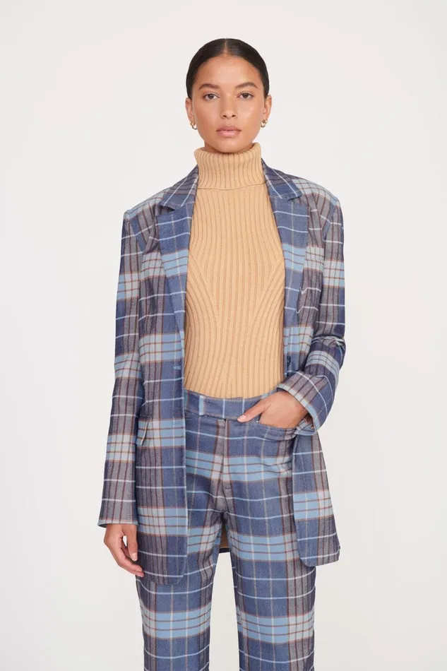 Women STAUD Outerwear and Jackets CITY BLAZER FRENCH BLUE MEGA PLAID Women STAUD Outerwear and Jackets CITY BLAZER FRENCH BLUE MEGA PLAID