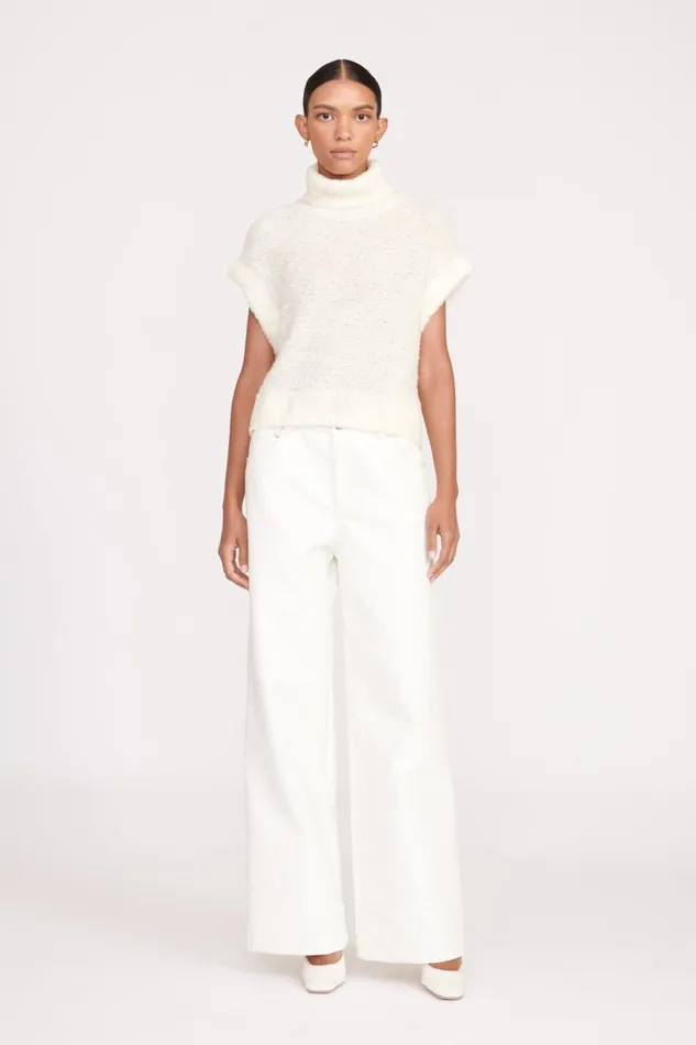 Women STAUD Pants and Shorts GRAYSON PANT WHITE VEGAN PATENT