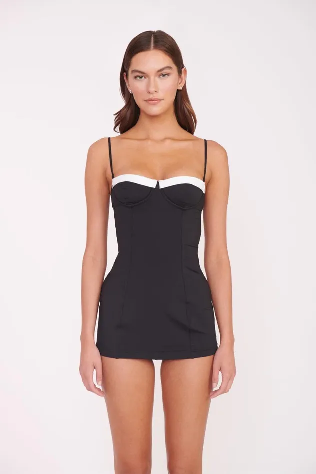 Women STAUD Swim MAEVE SWIM DRESS BLACK WHITE