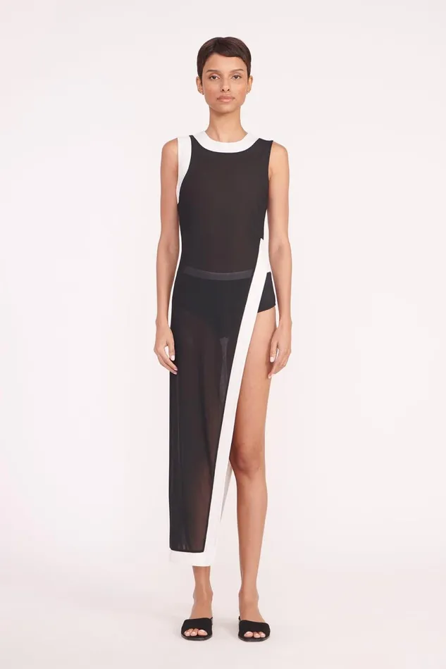 Women STAUD Swim POINTER COVERUP BLACK WHITE