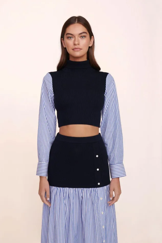 Women STAUD Tops LOUISA TOP NAVY BLUE WHITE STRIPE