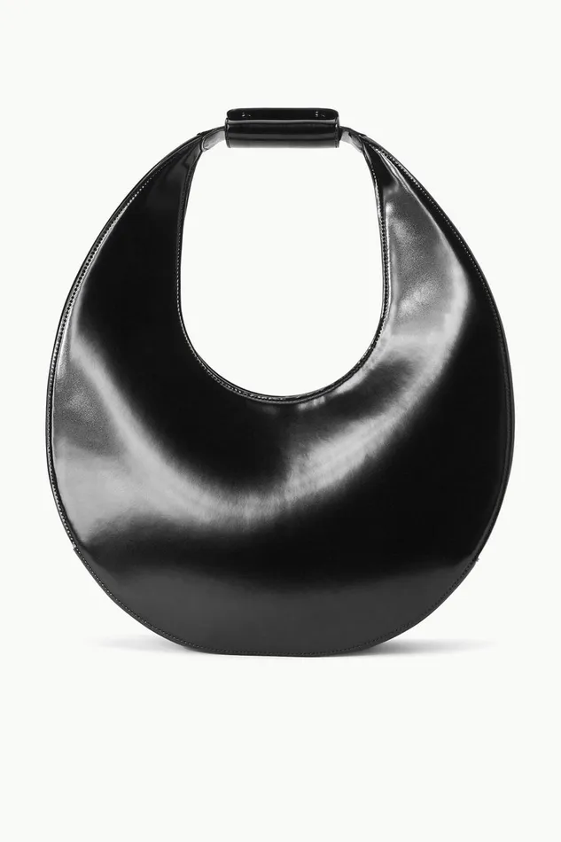 Women STAUD Totes LARGE MOON BAG BLACK POLISHED
