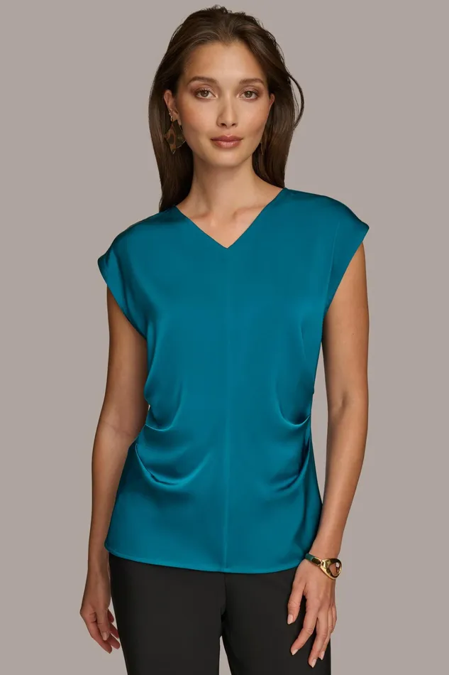 Women Sweaters And Tops Donna Karan CAP SLEEVE BLOUSE Empire Teal
