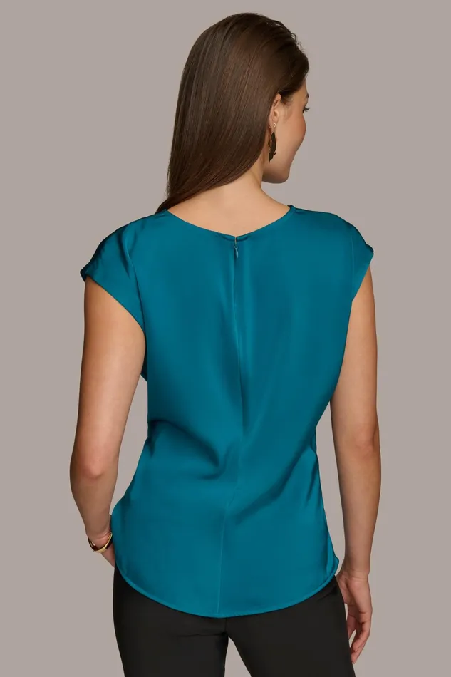 Women Sweaters And Tops Donna Karan CAP SLEEVE BLOUSE Empire Teal