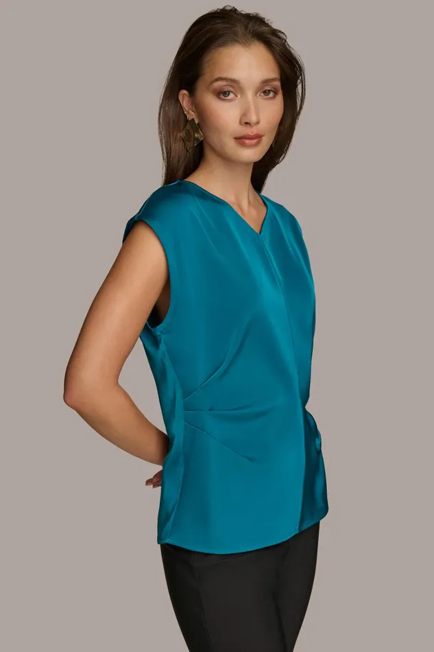 Women Sweaters And Tops Donna Karan CAP SLEEVE BLOUSE Empire Teal
