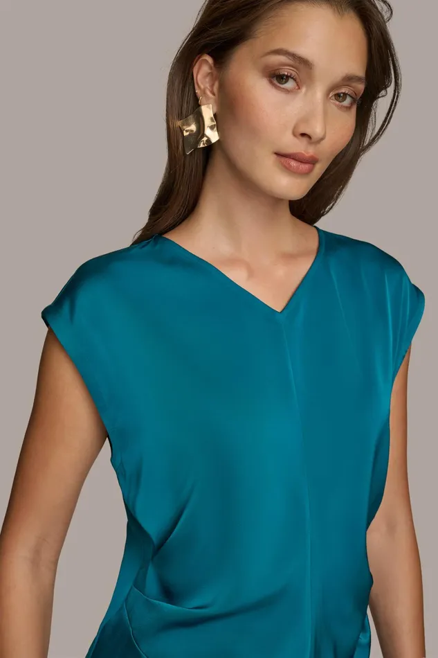 Women Sweaters And Tops Donna Karan CAP SLEEVE BLOUSE Empire Teal