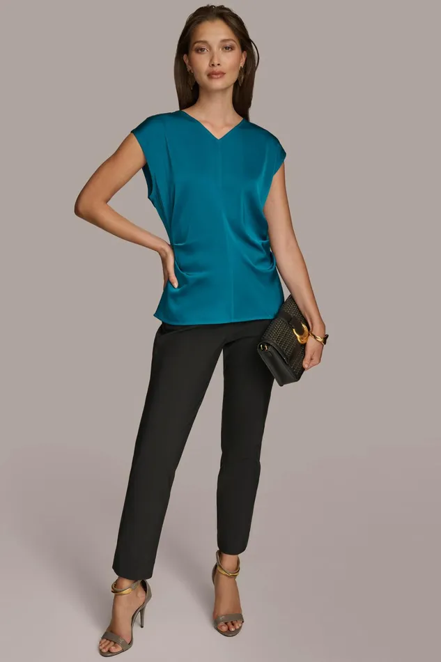 Women Sweaters And Tops Donna Karan CAP SLEEVE BLOUSE Empire Teal