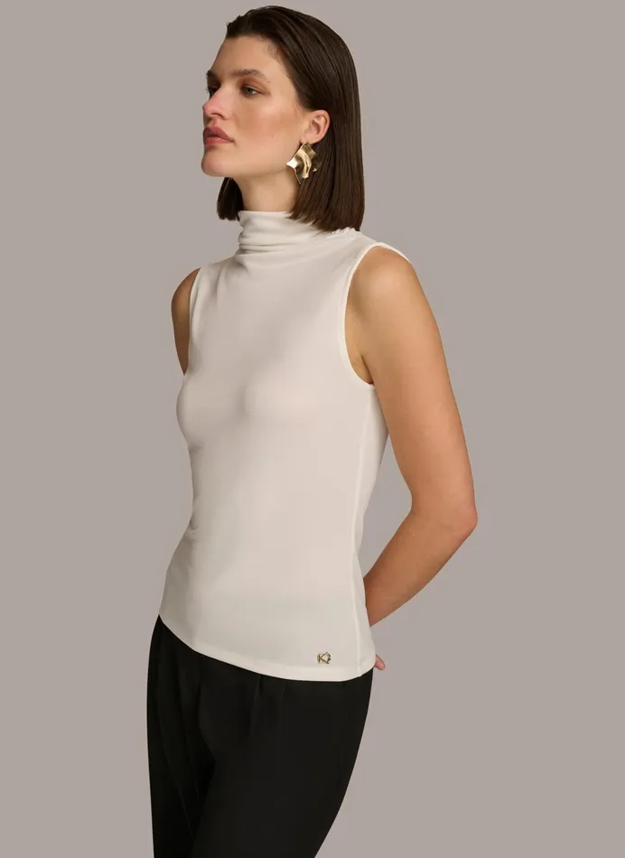 Women Sweaters And Tops Donna Karan MOCK NECK TOP Cream